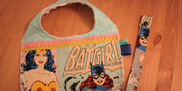 Wonder Woman Batgirl Baby bib and pacifier clip